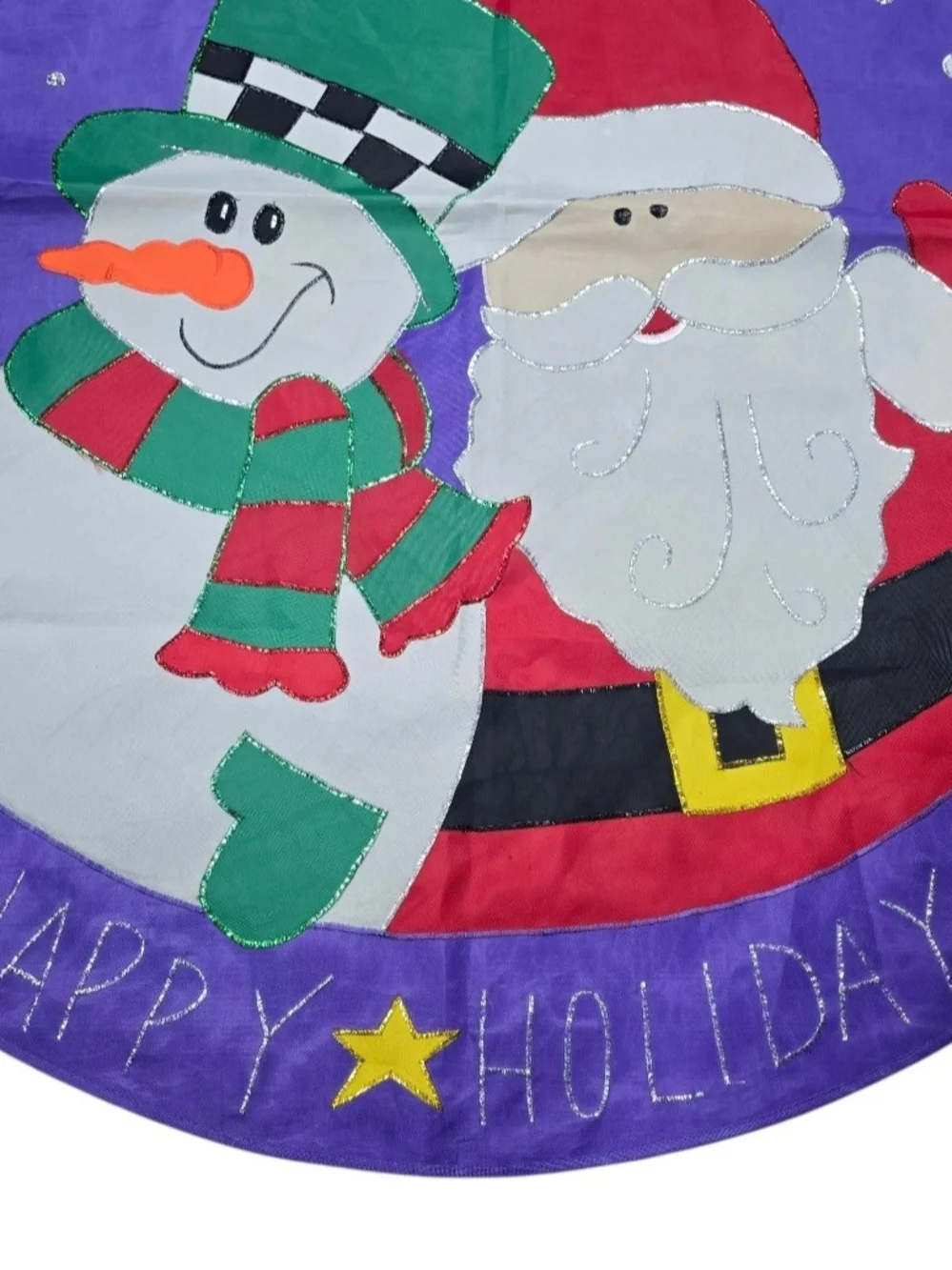 Vintage Happy Holidays Christmas Banner Purple Garden Flag Santa Snowman Double